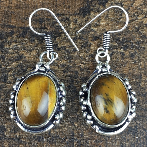 Tiger’s Eye Stone Hook Dangle Earrings - Picture 4 of 9